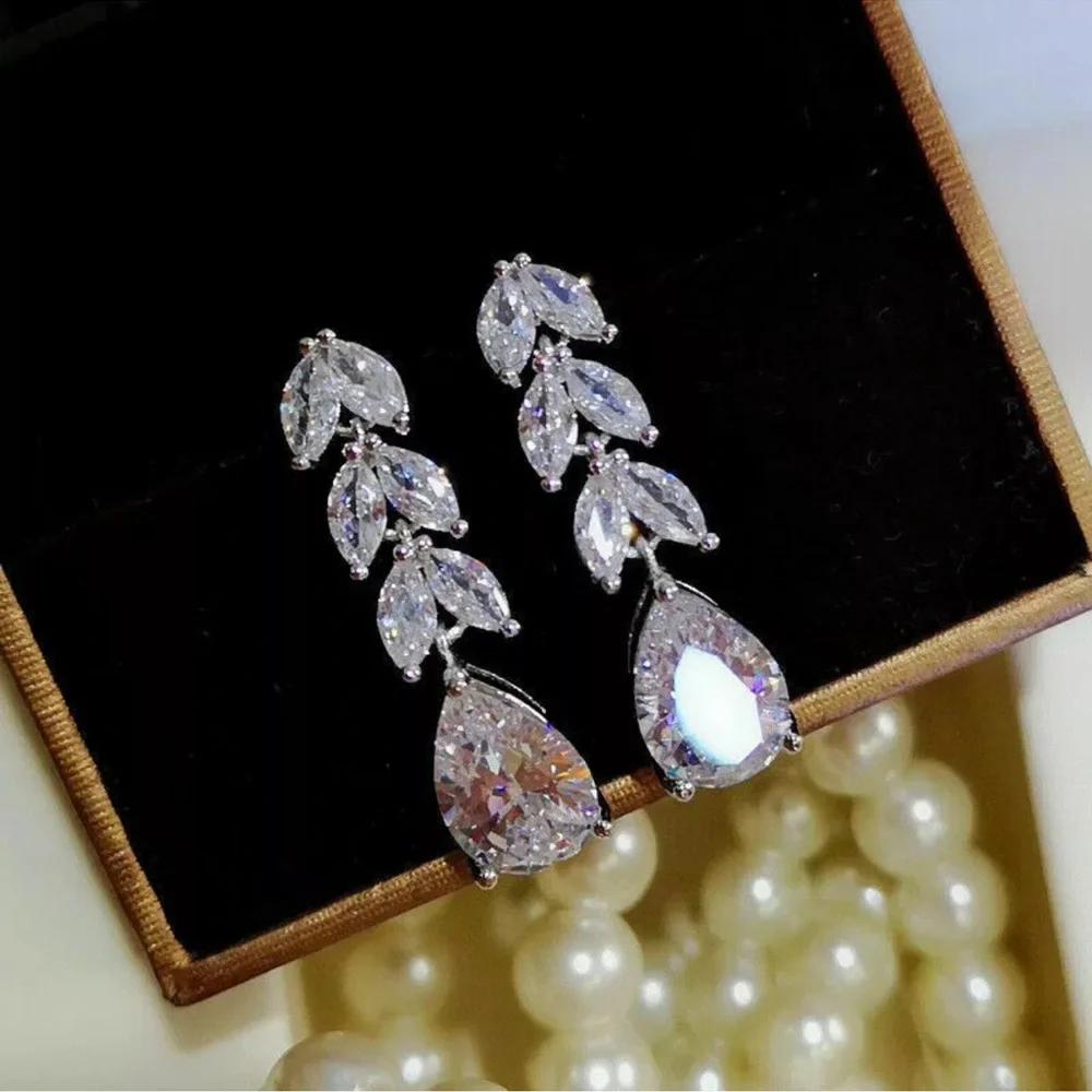 💰2/$30 925 Sterling Tiered Diamond Dangle Drop Earrings Sapphire 25mm